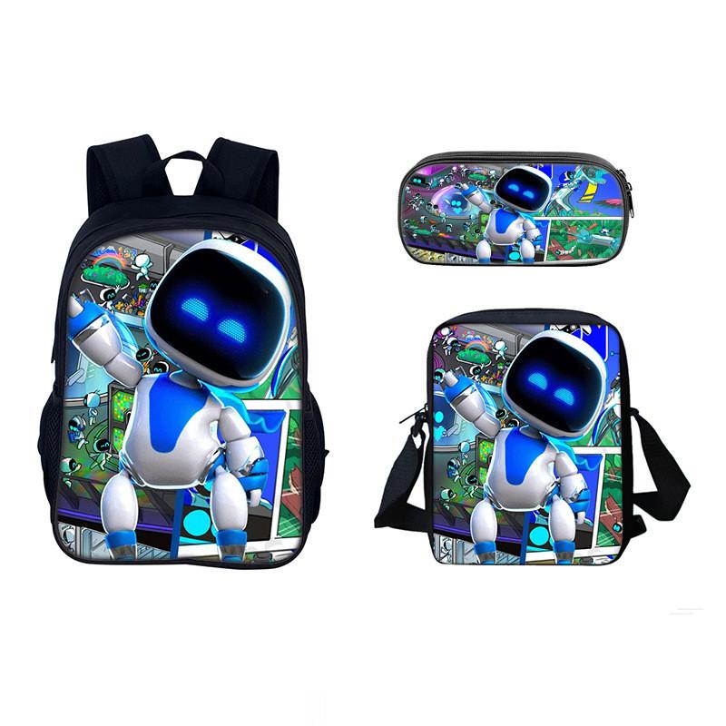 Astro Bot Space Robot Kids School Backpack Set With Cartoon Print For Elementary Students