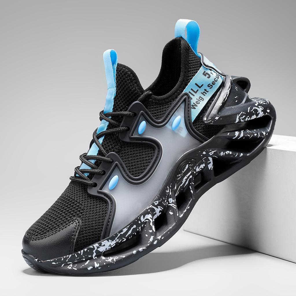 Мужская обувь новая летняя больших размеров с амортизацией типа "лезвие", дышащая, модная, сетчатые крутые кроссовки для бега, тонкие.