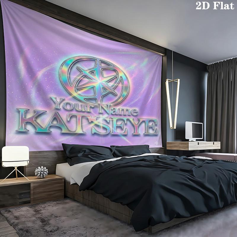 Cosmic Name Emblem Custom Name Wall Tapestry Aesthetic Wall Hanging Printed Fabric Blanket Decorative Tapestries For Bedroom Living Room Home Decor