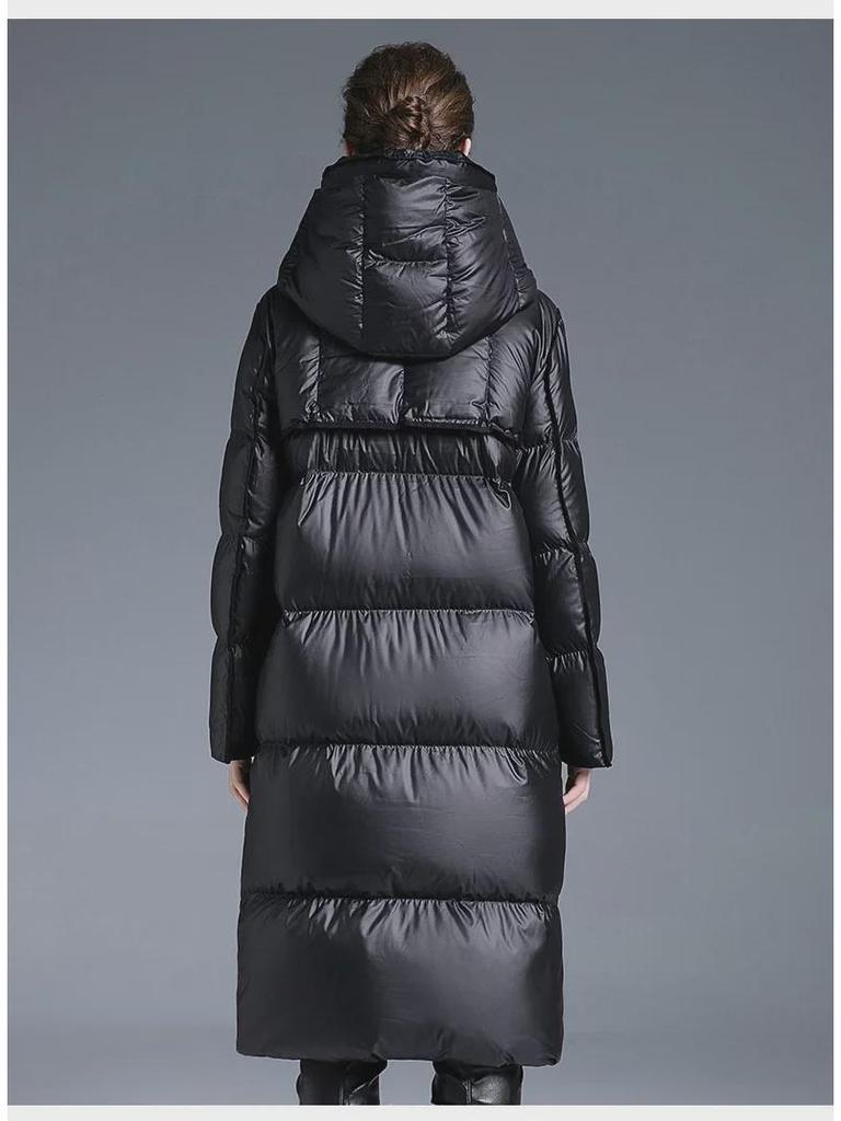 2024 Женская европейская и американская утолщенная куртка на 90% из белого утиного пуха: Удлиненное, теплое, свободное и модное зимнее пальто