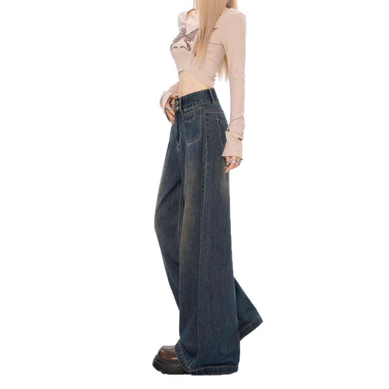 Women's Plus Size High-Waisted Wide-Leg Retro Jeans - Autumn Style