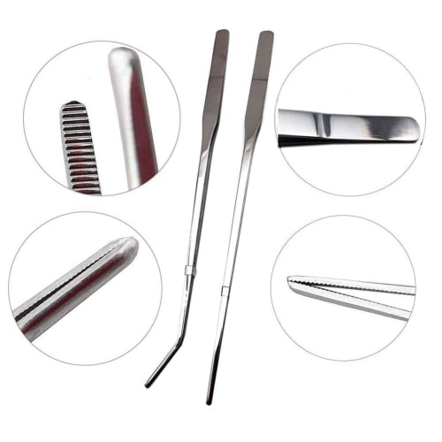 EDu Long Aquatic Plant Tweezers for Aquariums, Aquatic Plants, and Reptiles, 27cm Stainless Steel (Bent Tip, SUS430)