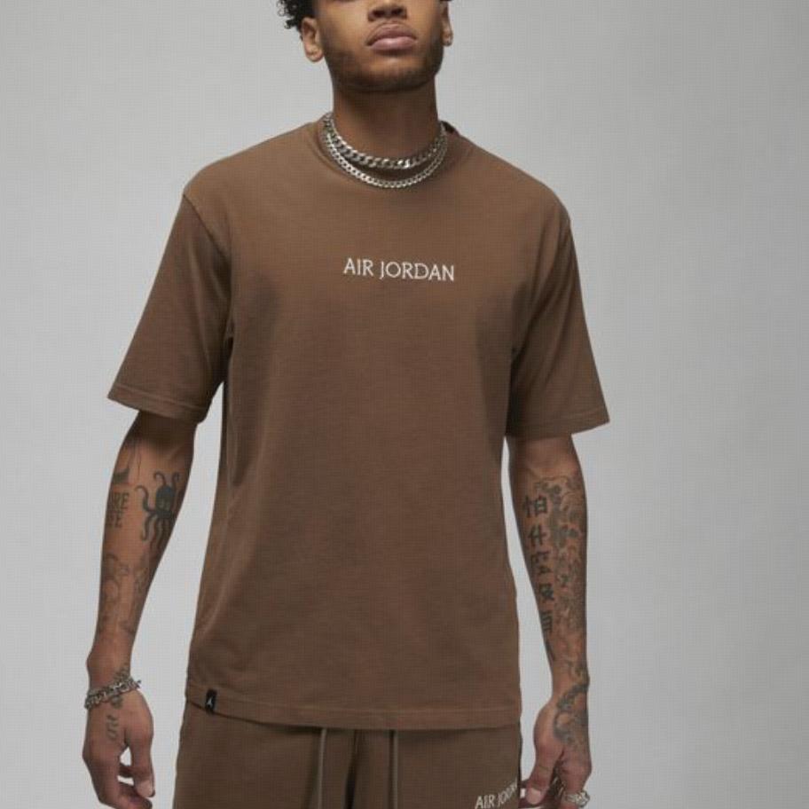 Jordan Wordmark Series Solid Color Letter Logo Embroidered Round Neck T-Shirt Unisex T-Shirts Brown DV6466-270