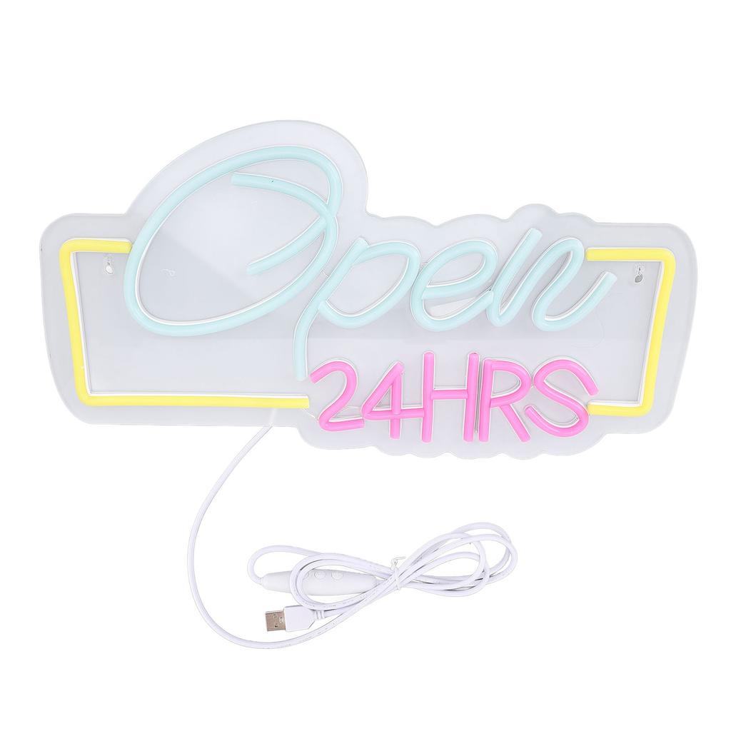 Неоновая вывеска «Открыто 24 часа», регулируемая яркость, светодиодная неоновая вывеска «Открыто» с питанием от USB для бара, паба, клуба, магазина