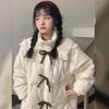 Бантик белый пуховик женский зимний новый милый свободный студенческий стиль утолщенная хлопковая куртка маленькая модная