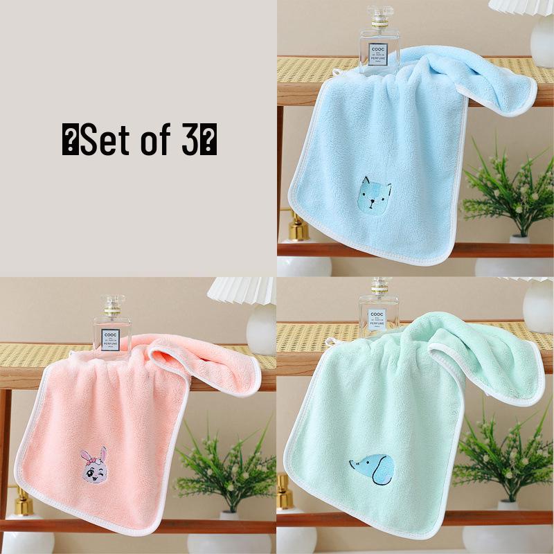 Quick-Dry Coral Fleece Embroidered Cartoon Baby Towel - Soft, Water-Absorbent & Thick