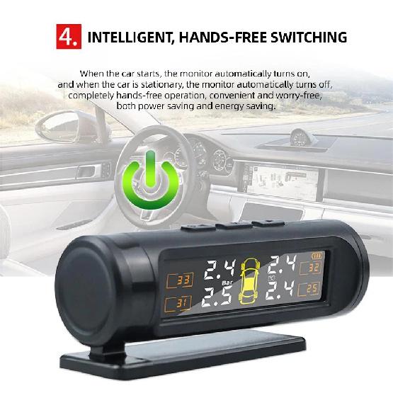 Sensors TPMS Removable Battery Wireless Intelligent Sensing Tire Pressure Monitor System Safety Alarm LCD Display