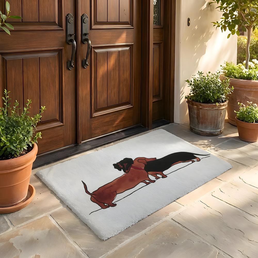 Floor Mat Soft Flannel Rug Non Slip Absorbent Mat for Bathroom Bedroom Home Decor Sausage Dog Dachshund cute