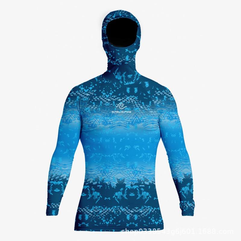 Mens Long Sleeve Hooded Rash Guard UV Protection Surfing Shirt Diving Swimming Water Sports