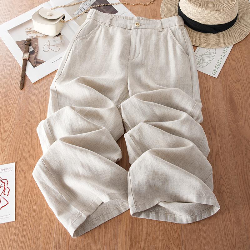 Linen elastic waist wide-leg pants women's summer 1116 new fashion high waist loose breathable cotton and linen casual straight-leg pants