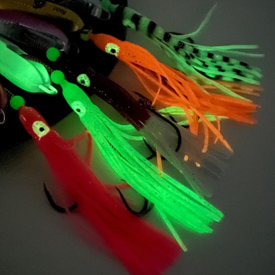 15CM/5.91G Luminous Squid Jig Hook Slow Shaking Glow-in-the-dark Squid Skirt Lure with Weight Sinker Deep Sea Trolling Fishing Bait