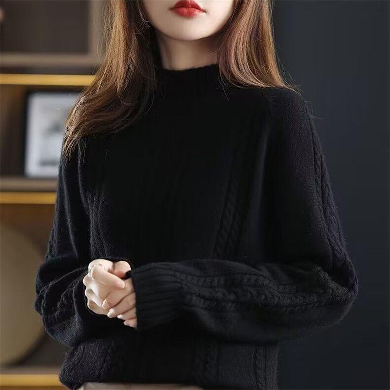 Women's Autumn Winter Turtleneck Sweater Pullover Outer Wear Winter Cable-Knit Thick Woolen Base Layer Top