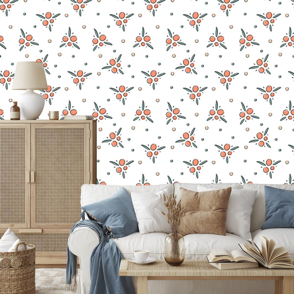 Wallpaper Small Flowers White and Light Gray for Living Room and Bedroom 50x1000