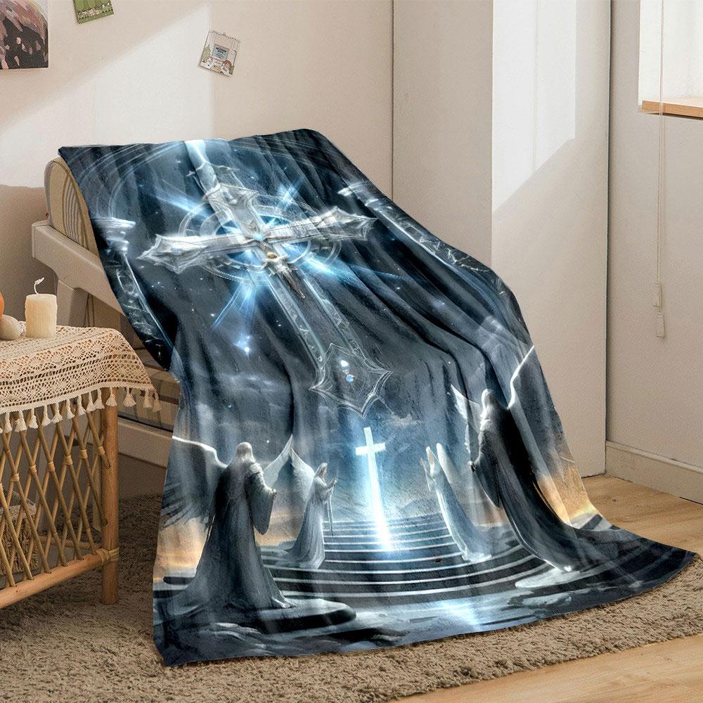Celestial Cross Angel Blanket Printed Blanket for Living Room Bed Couch lunch break Soft Cozy Blanket for Friend's festival Gift