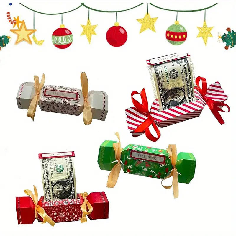 4Pcs/Pack Pull Box Christmas Candy Shape Holder Box for Cash Set Of Merry Christmas Box Cash Pull Boxes for Home Decor