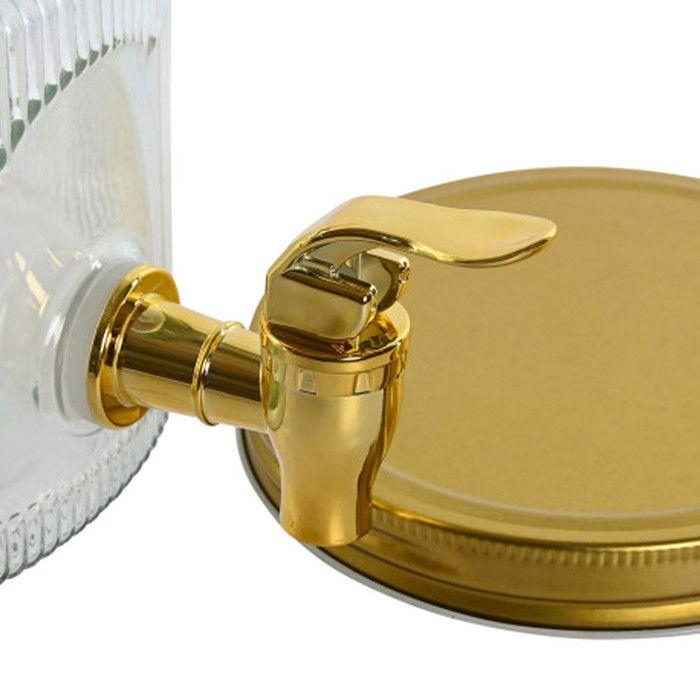 Fluted Glass and Gold Metal Beverage Dispenser 18x18x15cm