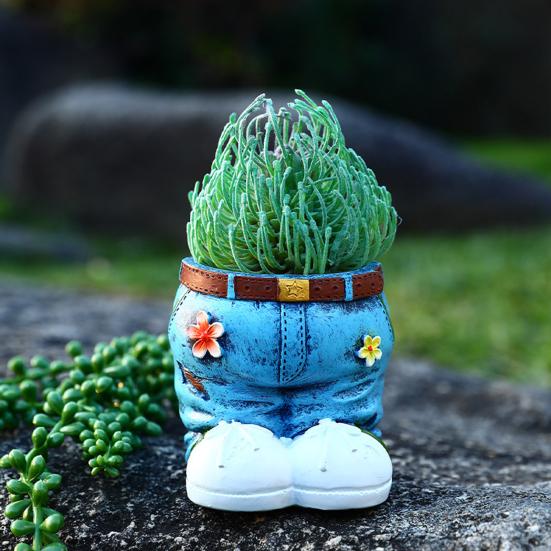 Yousheng Denim Jeans Flower Pot Resin Retro Denim Skirt Flower Pot Home Decor Succulents Planter for Garden Yard Indoor Desk Display
