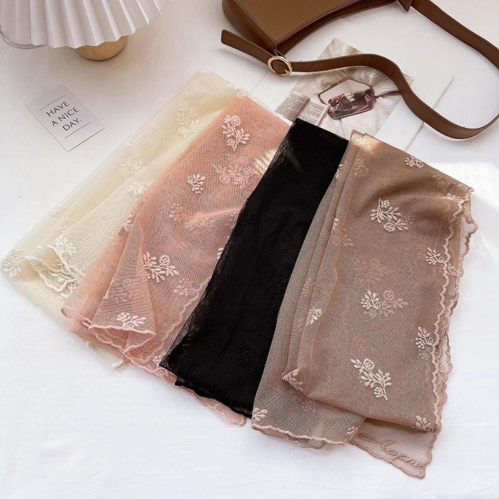 Literary Retro Women's Lace Scarf Solid Color Long Silk Scarf Floating Embroidery Flower Korean Version Sunscreen Shawl