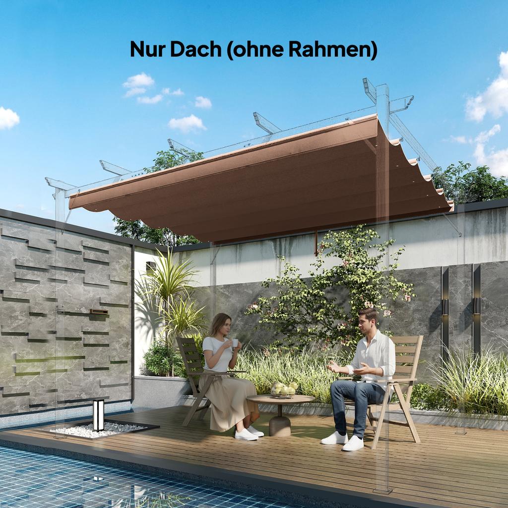 Retractable Pergola Cover, 2.55 x 2.5 m Replacement Canopy Fabric for 3 x 3 m Frame, Roof Top Only, Brown