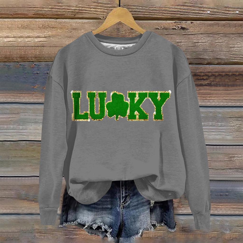Women's Loose Casual St. Patrick's Day Printed Round Neck Long Sleeved Sweatshirt, Fashionable Long Sleeved Top