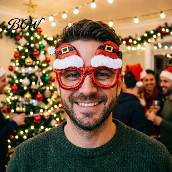 Santa Claus Party Glasses Christmas Glasses, Glitter Holiday Frames, Hat Tree Snowman Bear Funny Eyeglasses for Favors Gingerbread Man