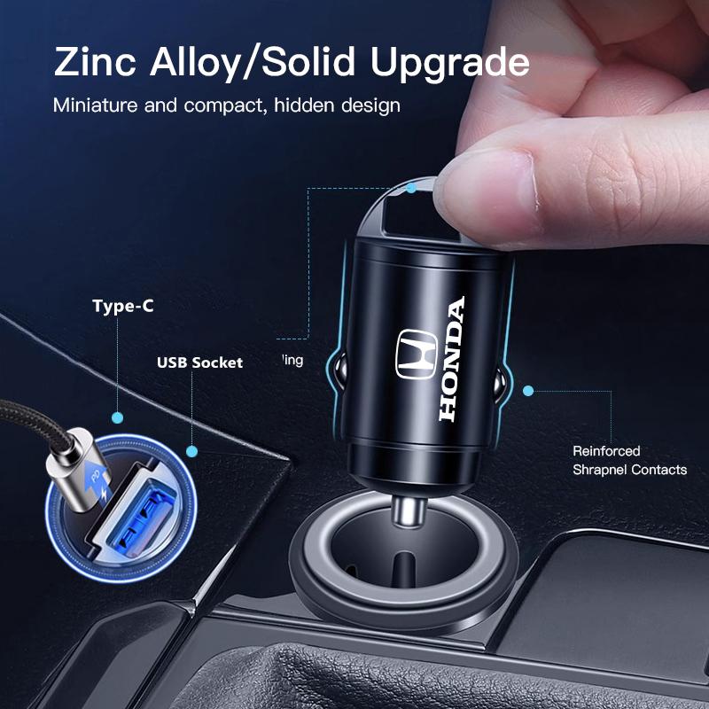 Car Mini Stealth Charger USB Type-C Fast Charging Adapter Accessories For Honda civic accord fit jazz pilot CRV odyssey passport
