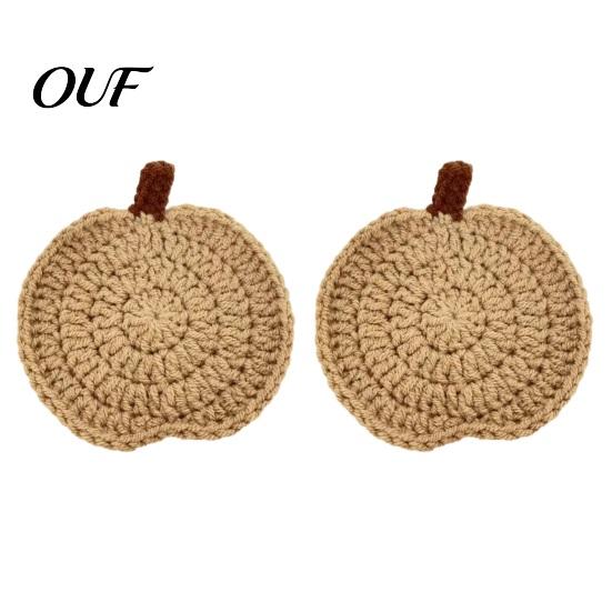Crochet Pumpkin Cushion Handmade Coasters, Soft Polyester Coffee Mats, Fabric Coasters Autumn Themed Farmhouse Dining Accessories for Kitchen
