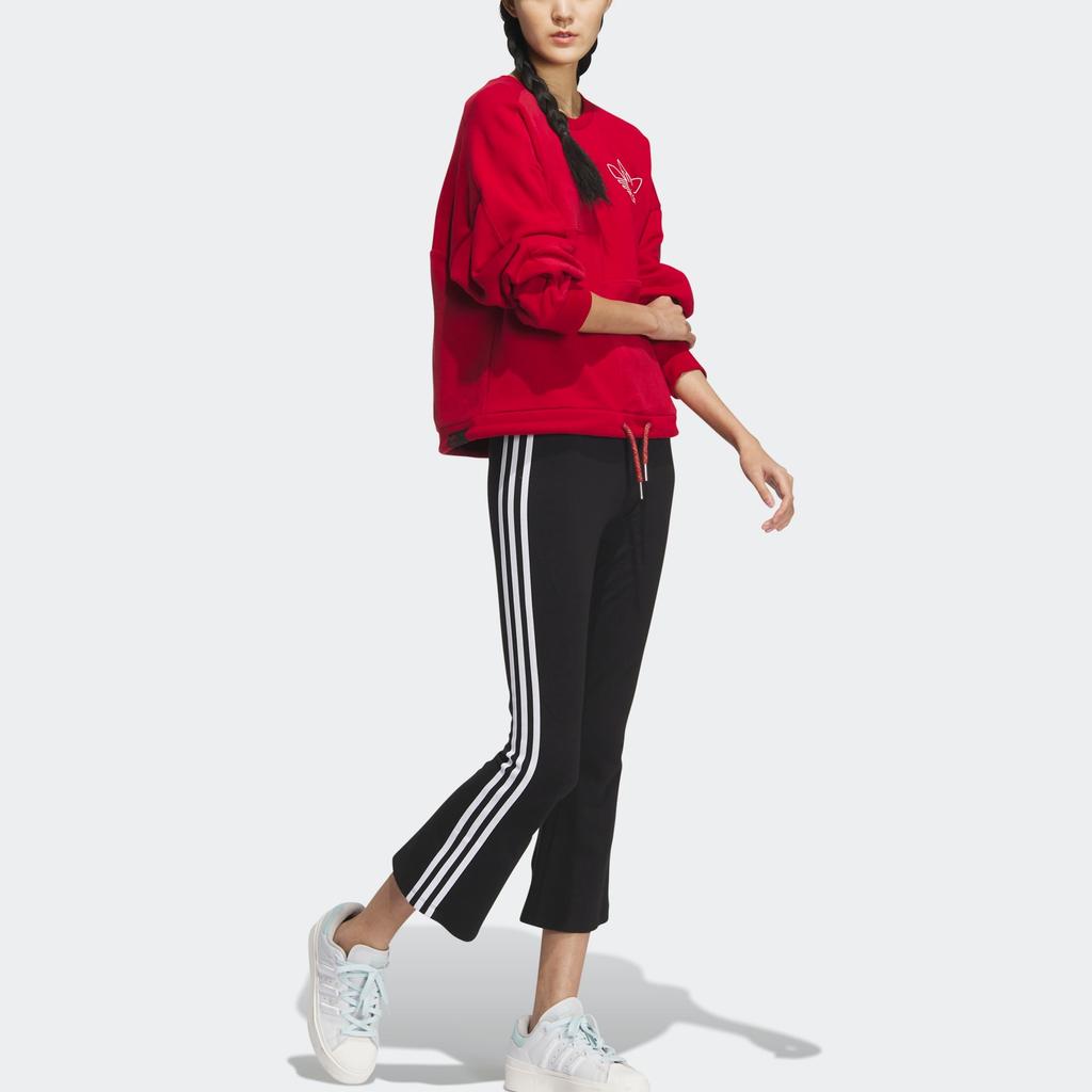 Adidas Originals Trefoil Logo Print Crew Neck Sweatshirt Women Tops Victory-Red HY7264
