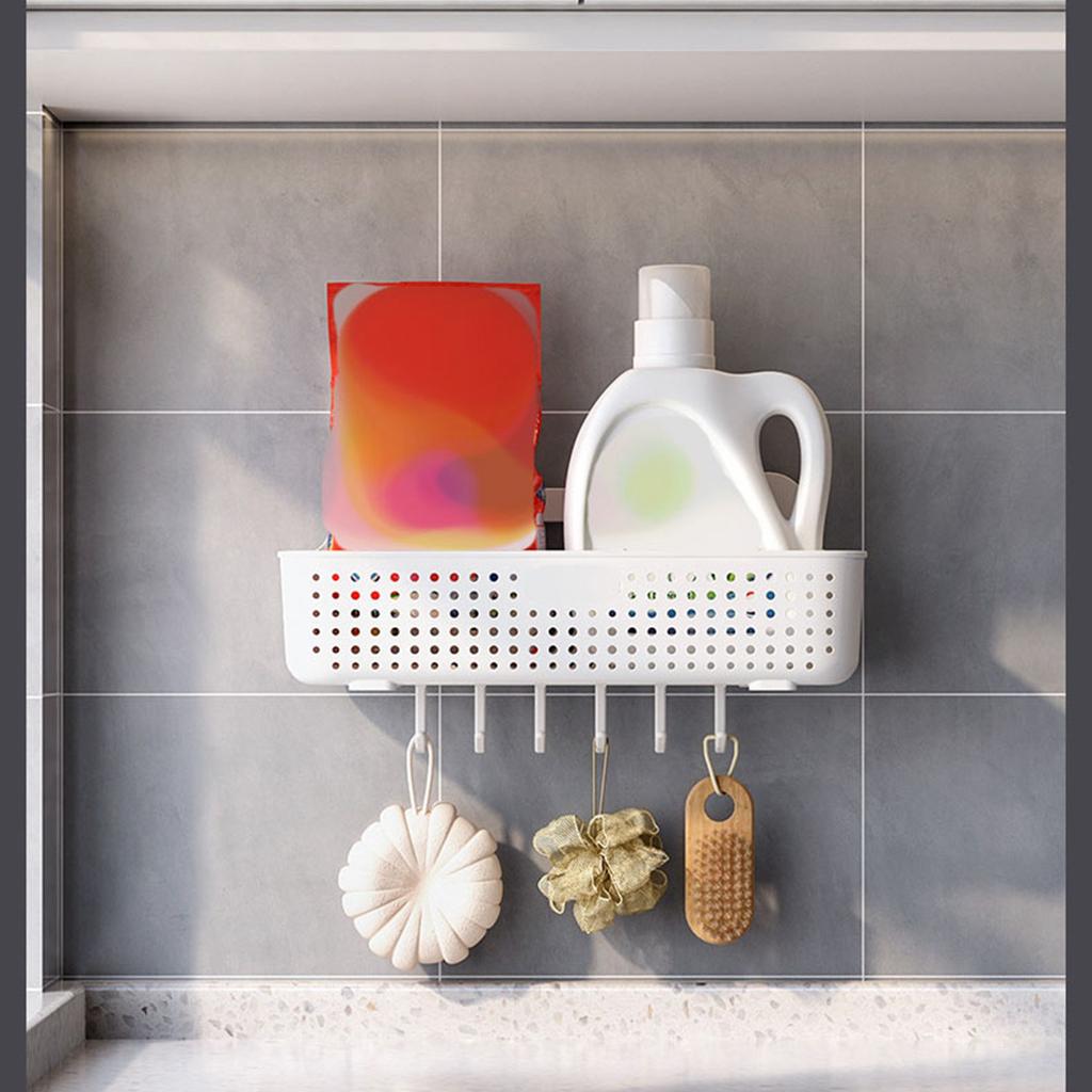 Wall Storage Basket Space Saving Rectangular Plastic Wall Mounted Basket Organizer for Bathroom