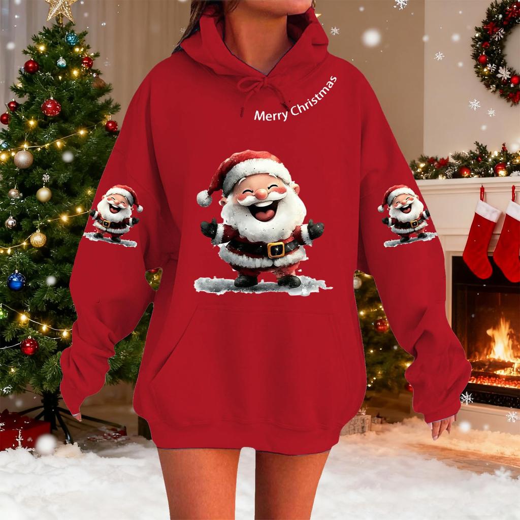 Женский модный повседневный худи с длинным рукавом и принтом для рождественской праздничной вечеринки