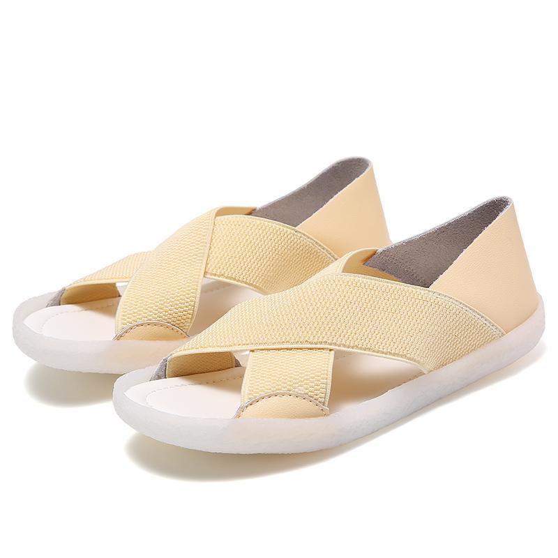 2025 Летние женские сандалии на плоской подошве с дышащей мягкой подошвой, повседневные, с перекрестными эластичными ажурными вставками, легкие и простые женские сандалии