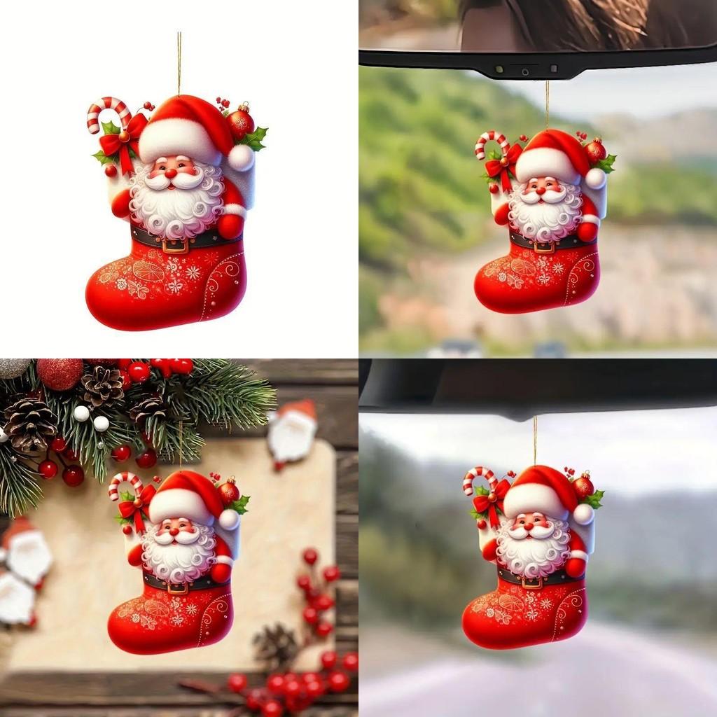 Santa Christmas Car Acrylic Pendants Cartoon Design Auto Festive Decoration
