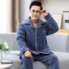 Winter Coral Fleece Men's Pajamas Three-layer Thick Quilted Middle-aged and Elderly Grandpa Flannel Home Service Padded Jacket Suit