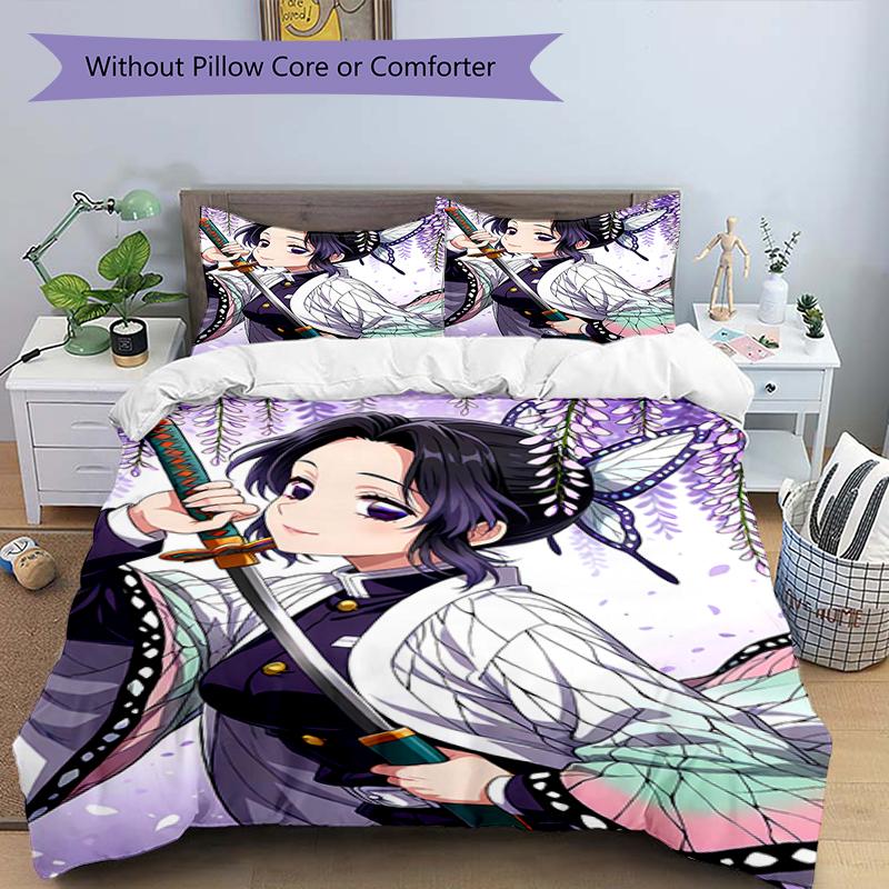 3pcs Demon Slayer2 Design Cover Set - HD Printed Bedding with 1 Cover and 2 Pillowcases - Perfect for Home and Dorm Decor