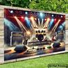 Фон для фотобудки «Сцена Rock Band», Задник «Свет софитов на концерте, Барабанная установка» для тематических вечеринок