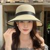 New hat women's sunscreen cover face big brim straw woven beach cool hat summer temperament show face small bow straw hat