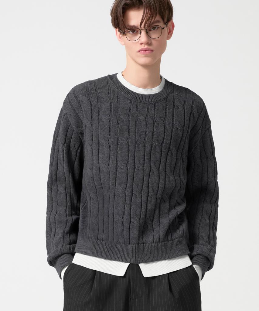 TRILLION Layered Cable Knit_Charcoal