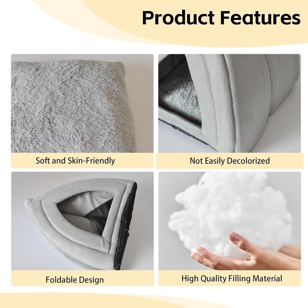 Cat Cave Bed Foldable Cat Bed Dome for Indoor Kitten with Removable Washable Cushion Kitten House Huts with Anti-Slip Bottom for Small Medium Kitty
