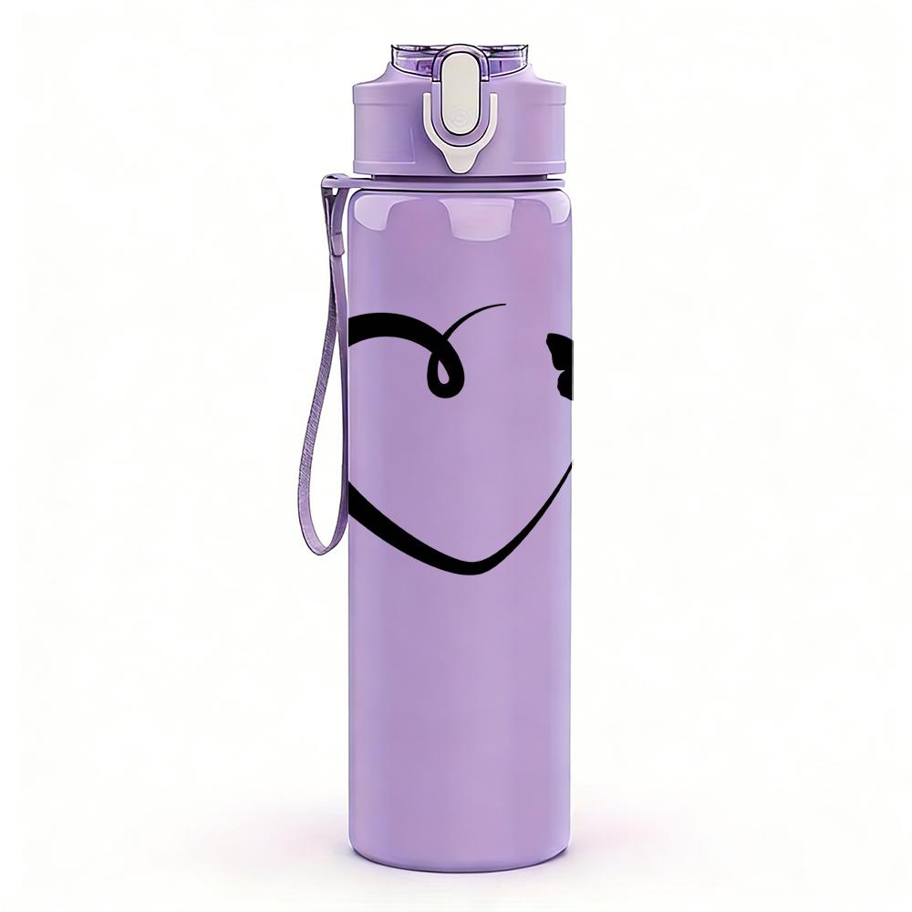1PC Heart Butterfly Minimal Line 750ml Color Plastic Sports Water Bottle Leakproof Flip Straw Lid Suitable for Sports Office Home Use