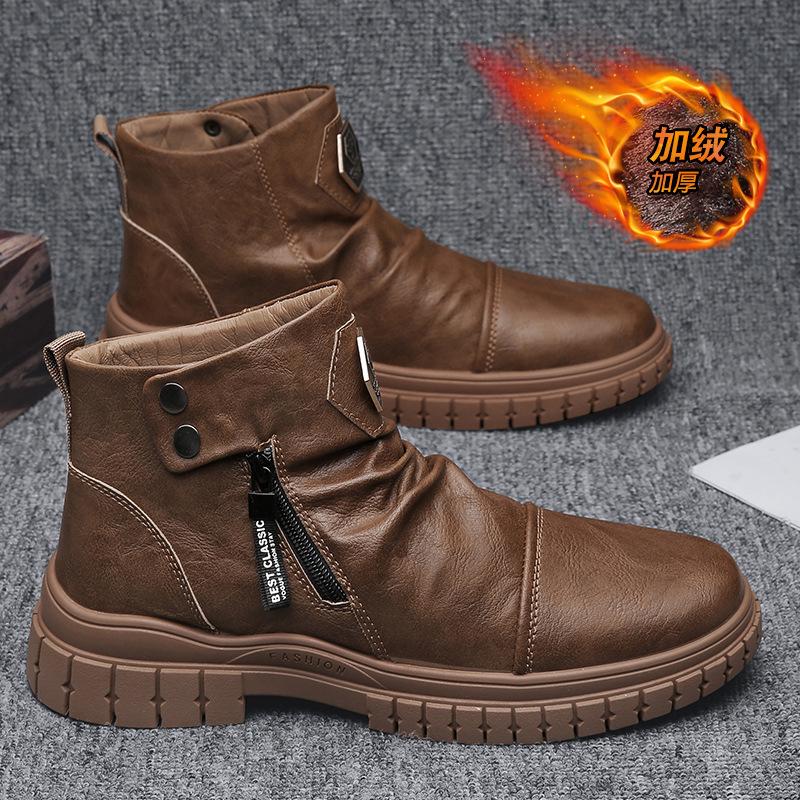 Интернет-знаменитости в осенне-зимних высоких ботинках Martin, мужских британских мотоциклетных ботинках, черных бархатных, средних, маленьких кожаных туфлях Tide