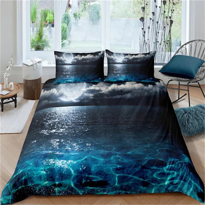 3D Ocean Waves Bedding Set Queen Size Soft Summer Sea Beach Duvet Cover Set Hawaiian Tropical Print Comforter Cover Pillowcases