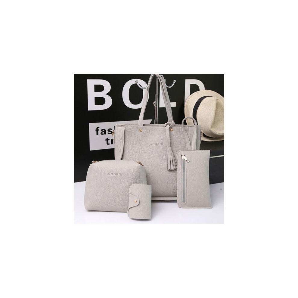 (Gray) Leather 4pcs Women Handbag Lady Shoulder Bags Tote Purse Messenger Set Y Satchel