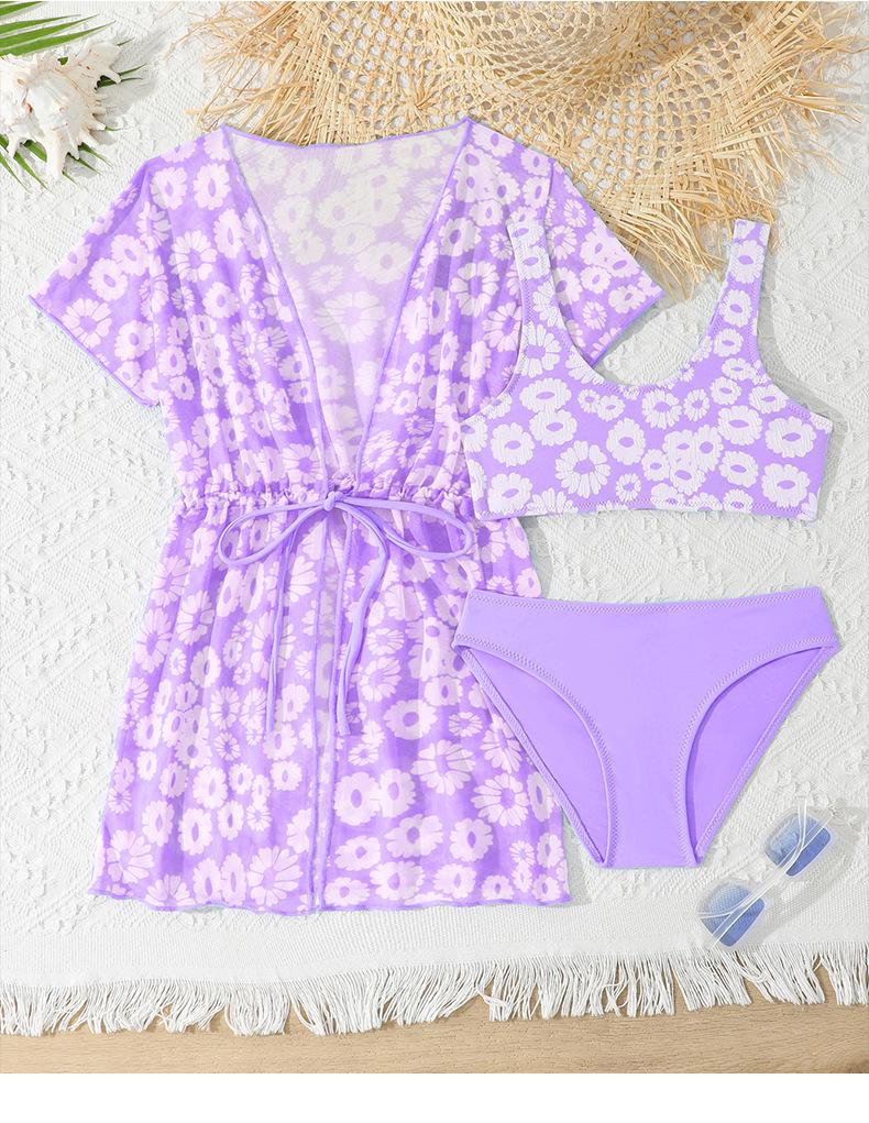 2025 Child's Three-Piece Floral Swimsuit Set – Girls' Split Swimwear for Ages 6-14