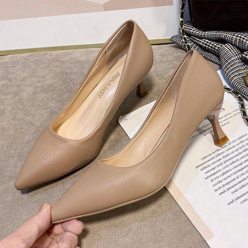 2024 мода весна и осень новые девушки хорошо с сексуальными одинарными туфлями с неглубоким ртом дамы высокие каблуки