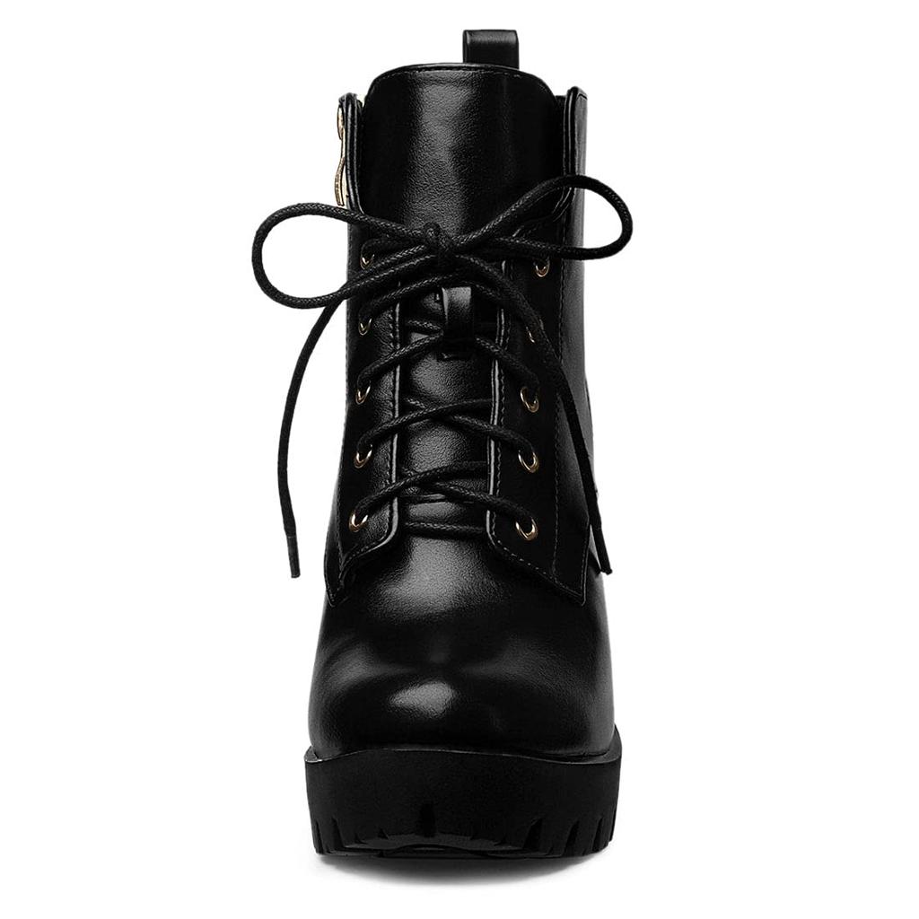 Allegra K Lace-Up Platform Boots with Thick Heels for Women, Perfect for Winter, Parties, and Halloween, Black, Size 24.5cm