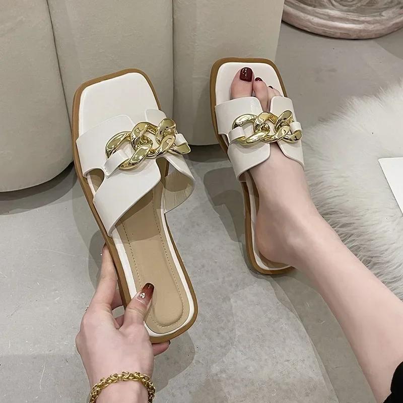 Летние тапочки Женские плоские уличные трендовые пляжные сандалии Женские шлепанцы 2025 сандалии женские