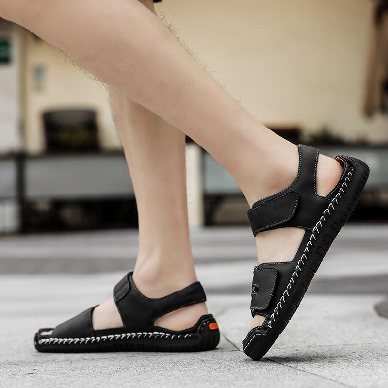 Men Sandals Black Leather Gladiator Sandals Outdoor Summer Roman Sandals for Men Beach Shoes Plus Size