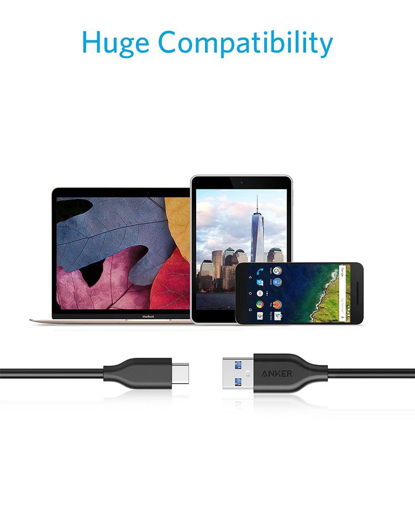 Кабель Anker USB Type C Кабель PowerLine Совместим с iPhone 16 15 Oculus и другими устройствами Android и Black USB-C и USB-A 3.0 / / link/Galaxy/iPad