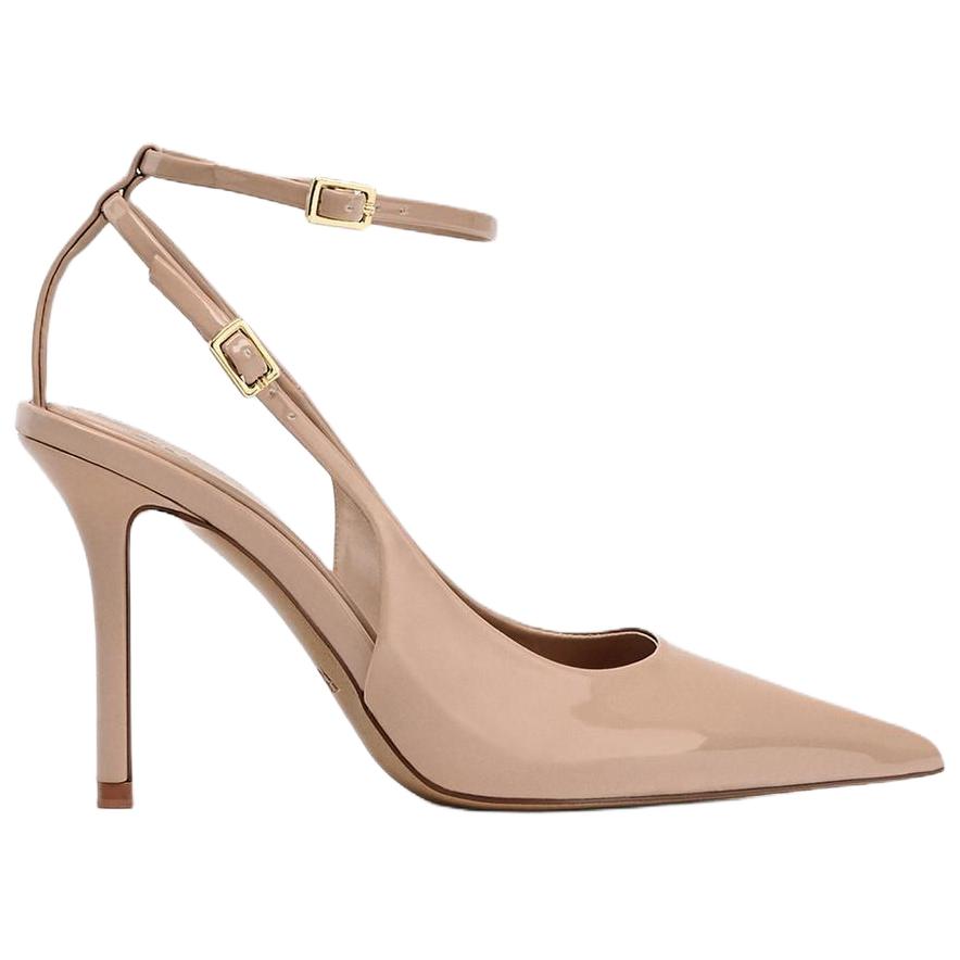 Zara Elegant Patent Leather Effect Open-Back Stiletto Heels 10.5cm Women Heels Beige 2233510