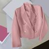 Осенний женский укороченный пиджак с длинными рукавами и лацканами, двубортный однотонный приталенный костюм, пальто, уличная одежда